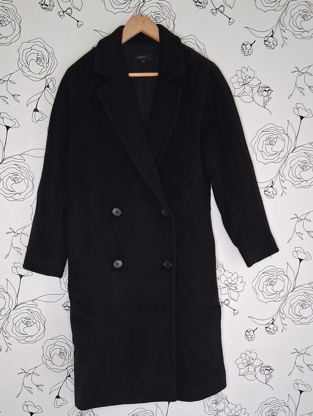 Quince Wool Cashmere Double-Breasted Slouch Coat Black M